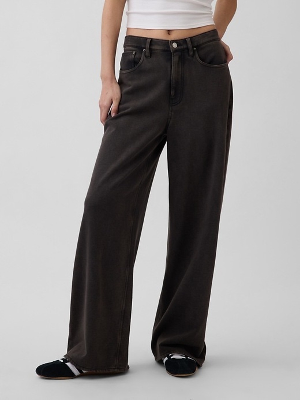 GAP Dark Grey Heavyweight French Terry Wide-Leg Sweatpant Jeans | SIZE S